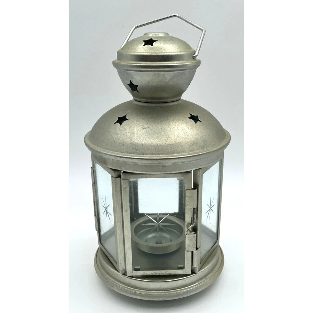Set of 2 IKEA Rotera Hanging Lanterns Tea Light Candle Holder Metal & Glass